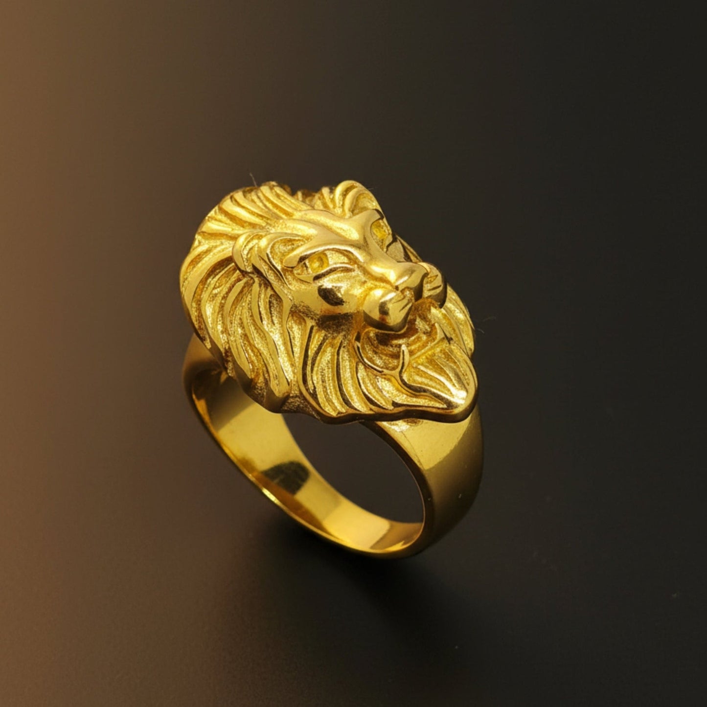 THE MEN THING Rings Royal Series - REGAL LION KING RING - Pure Stainless Steel Men’s Gold-Plated Ring – Statement Luxury Jewelry (Size :16-18-20-24-25-26-27-30-31 )