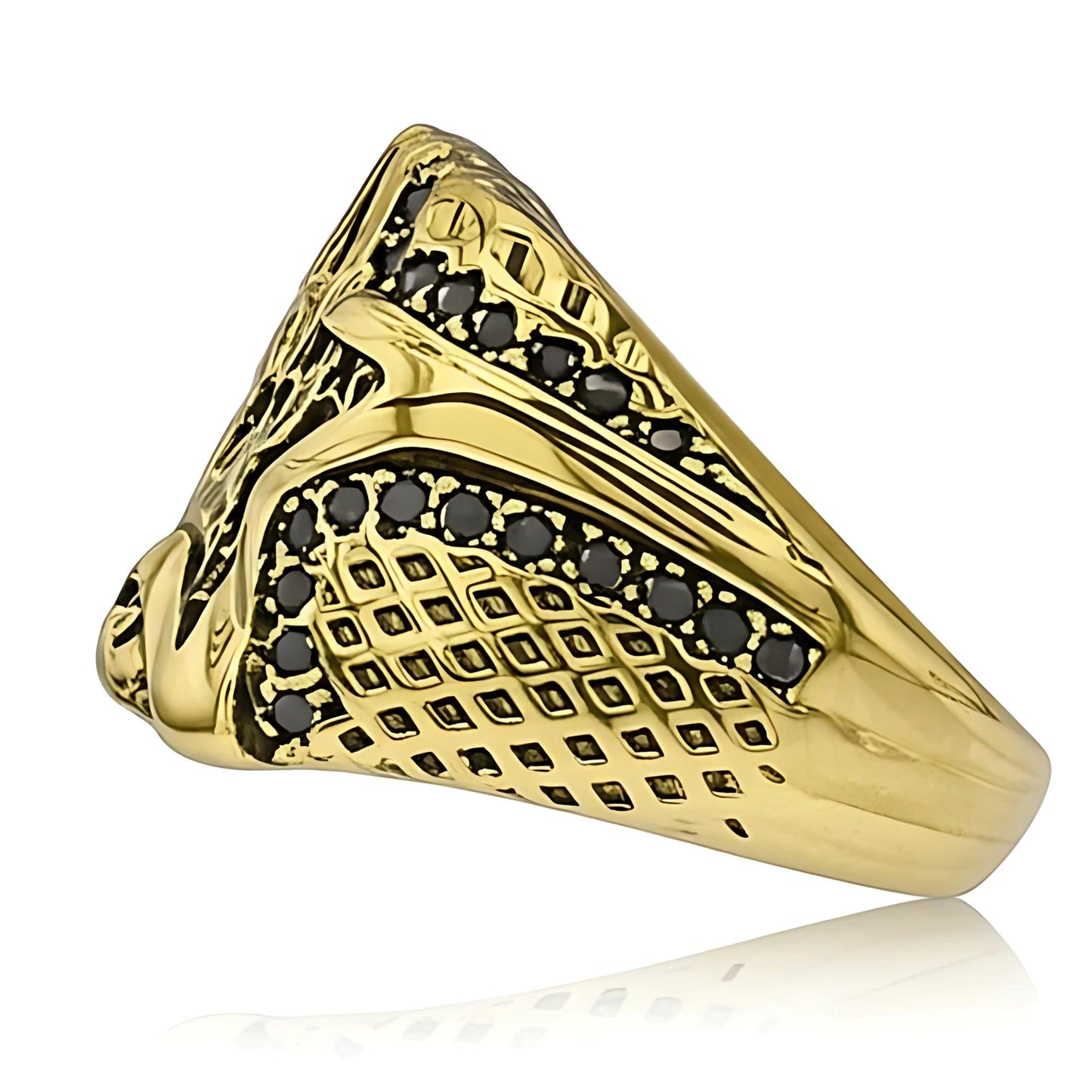 THE MEN THING Rings Royal Series - RUNIC ECLIPSE RING - Pure Stainless Steel Men’s Gold-Plated Ring – Statement Luxury Jewelry (Size : 19-22-24)
