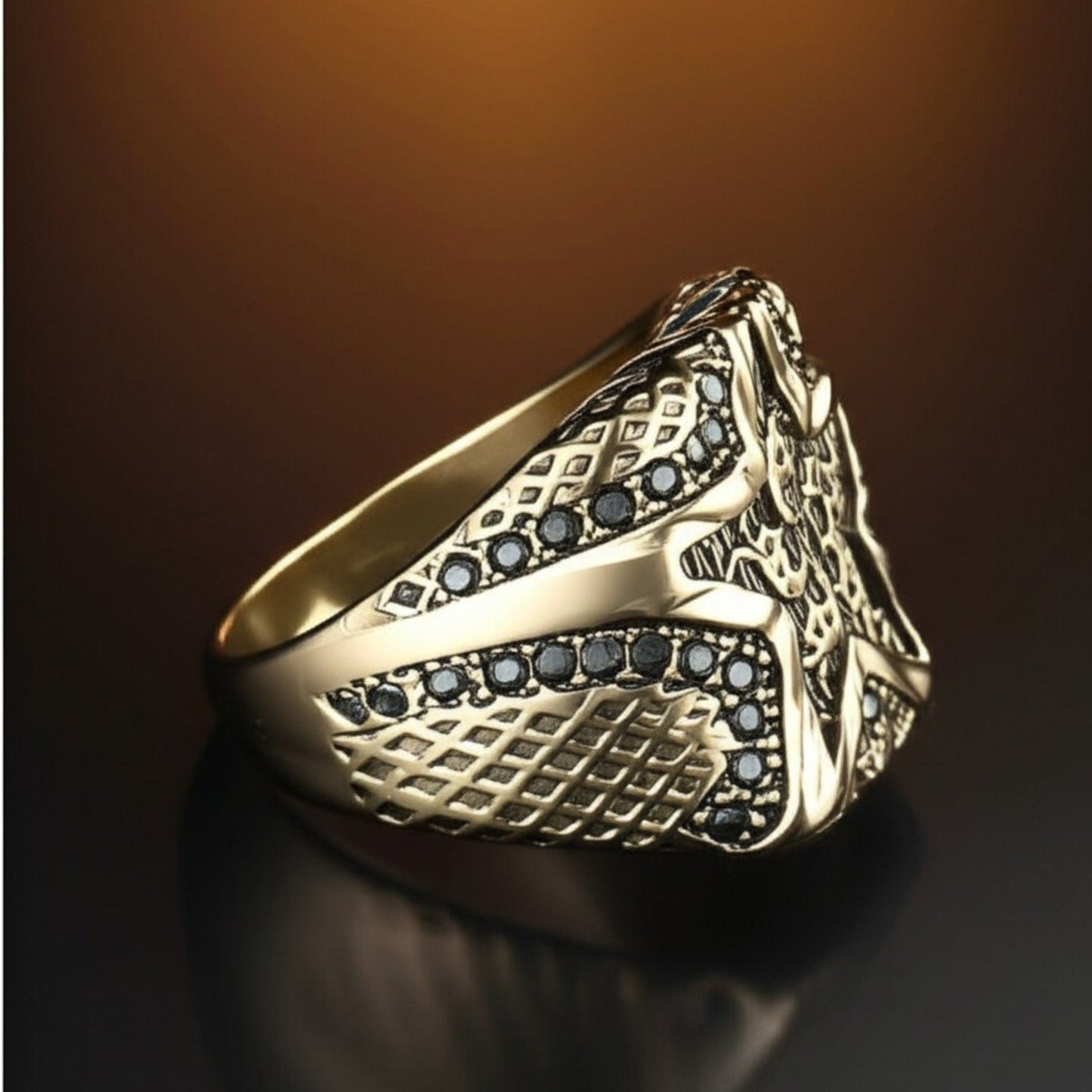 THE MEN THING Rings Royal Series - RUNIC ECLIPSE RING - Pure Stainless Steel Men’s Gold-Plated Ring – Statement Luxury Jewelry (Size : 19-22-24)