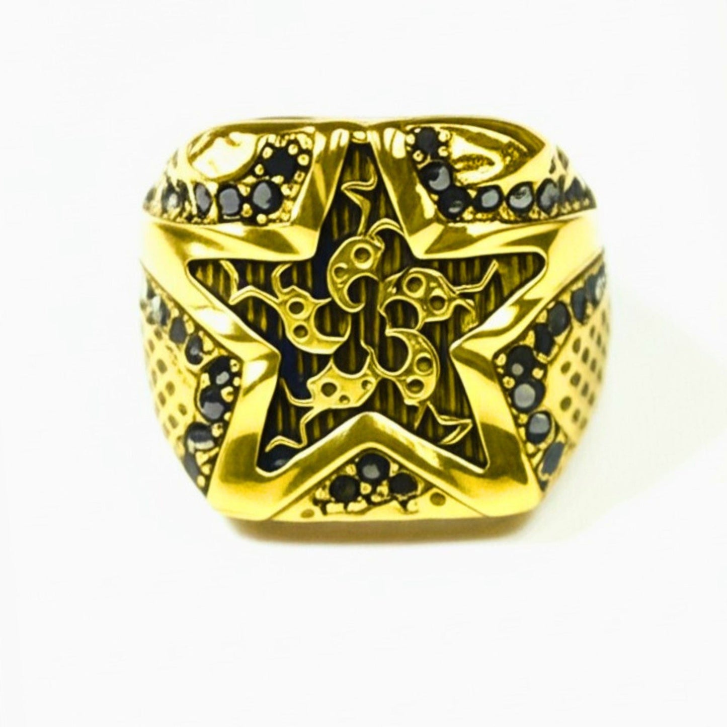 THE MEN THING Rings Royal Series - RUNIC ECLIPSE RING - Pure Stainless Steel Men’s Gold-Plated Ring – Statement Luxury Jewelry (Size : 19-22-24)
