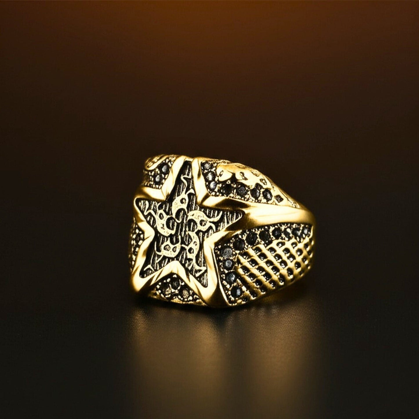 THE MEN THING Rings Royal Series - RUNIC ECLIPSE RING - Pure Stainless Steel Men’s Gold-Plated Ring – Statement Luxury Jewelry (Size : 19-22-24)