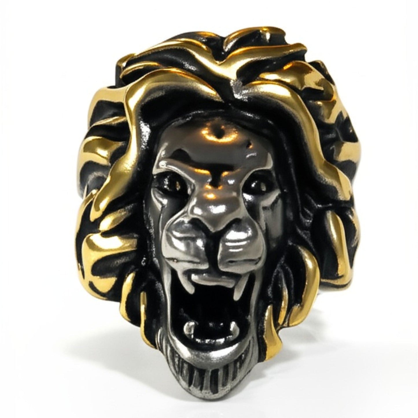 THE MEN THING Rings Royal Series - THE KING ROAR RING - Pure Stainless Steel Men’s Steel-Gold-Plated Ring – Statement Luxury Jewelry (Size : 19-22-25)
