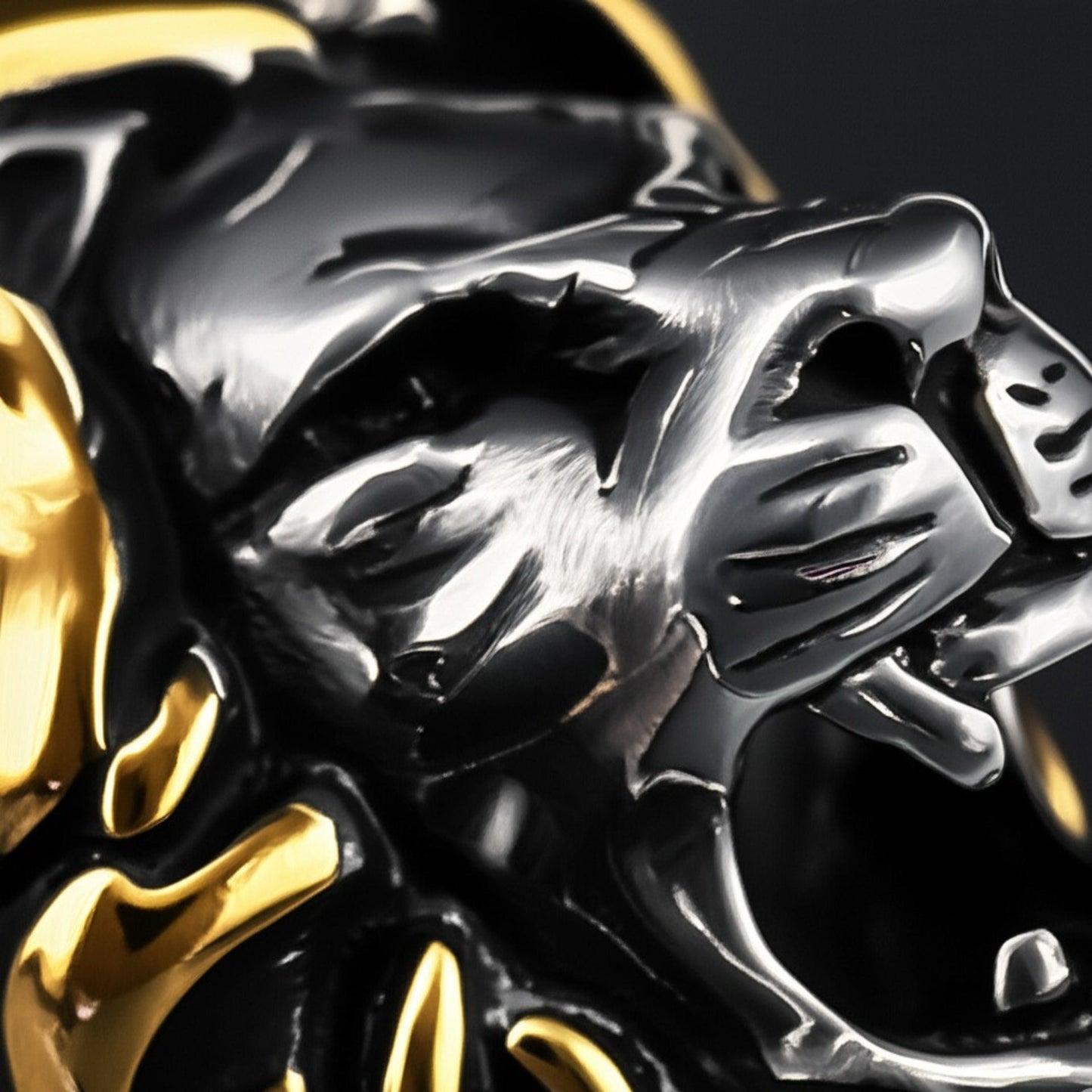 THE MEN THING Rings Royal Series - THE KING ROAR RING - Pure Stainless Steel Men’s Steel-Gold-Plated Ring – Statement Luxury Jewelry (Size : 19-22-25)