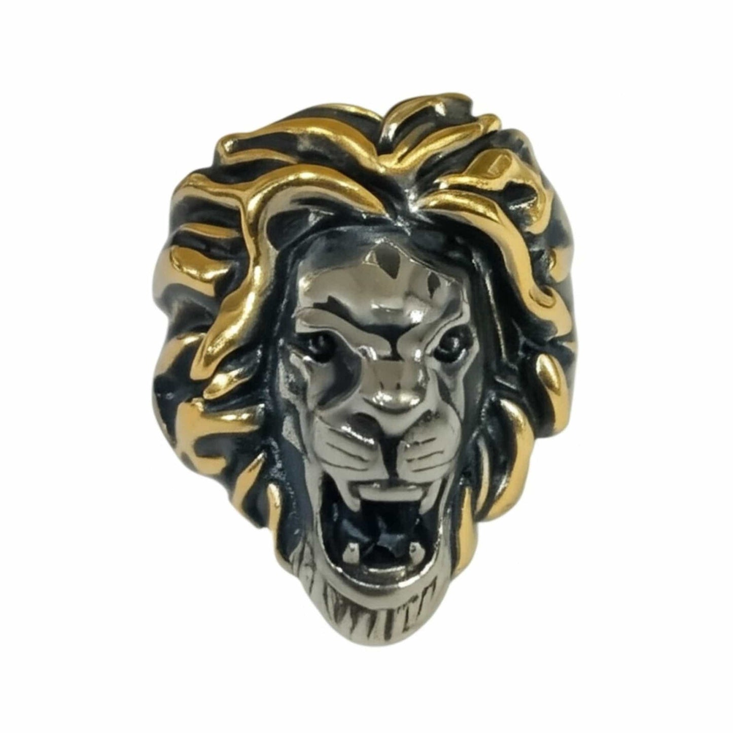 THE MEN THING Rings Royal Series - THE KING ROAR RING - Pure Stainless Steel Men’s Steel-Gold-Plated Ring – Statement Luxury Jewelry (Size : 19-22-25)