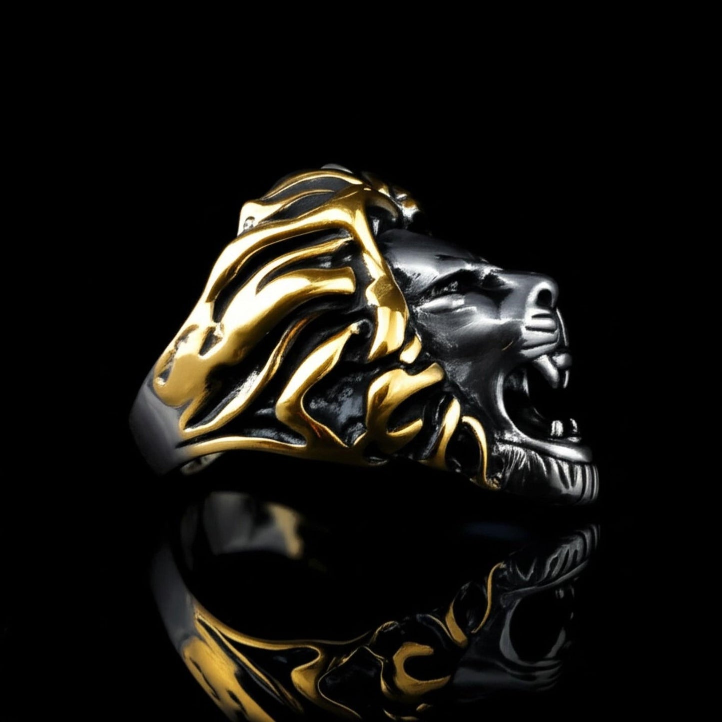 THE MEN THING Rings Royal Series - THE KING ROAR RING - Pure Stainless Steel Men’s Steel-Gold-Plated Ring – Statement Luxury Jewelry (Size : 19-22-25)