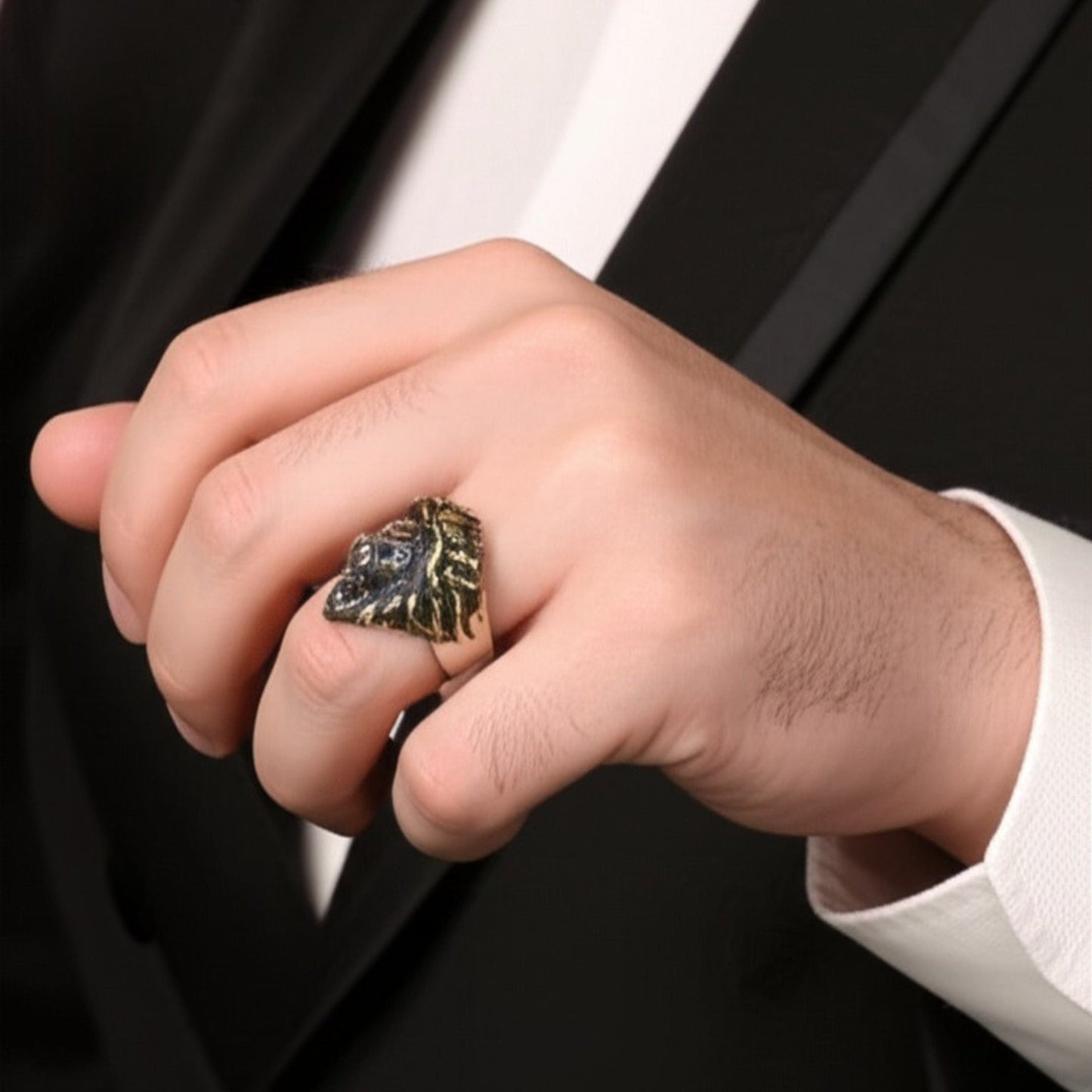 THE MEN THING Rings Royal Series - THE KING ROAR RING - Pure Stainless Steel Men’s Steel-Gold-Plated Ring – Statement Luxury Jewelry (Size : 19-22-25)