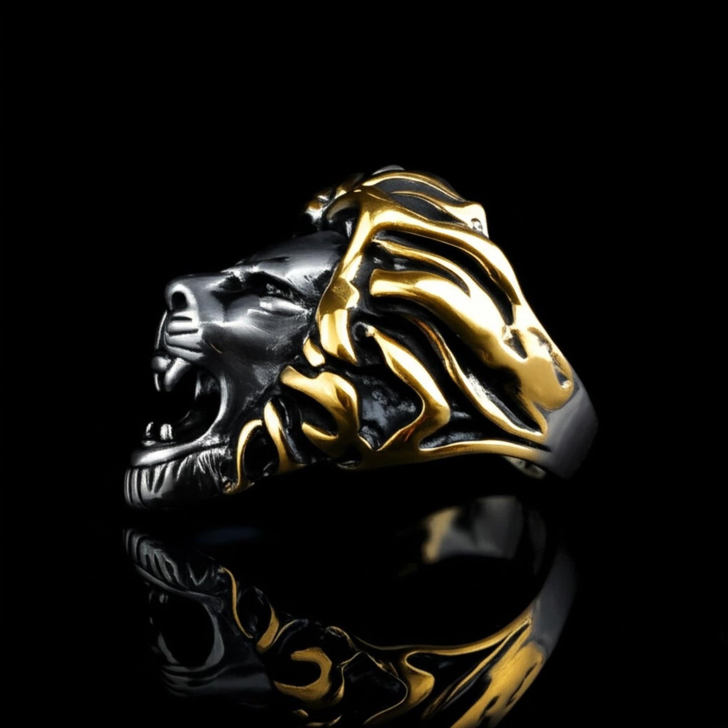 THE MEN THING Rings Royal Series - THE KING ROAR RING - Pure Stainless Steel Men’s Steel-Gold-Plated Ring – Statement Luxury Jewelry (Size : 19-22-25)