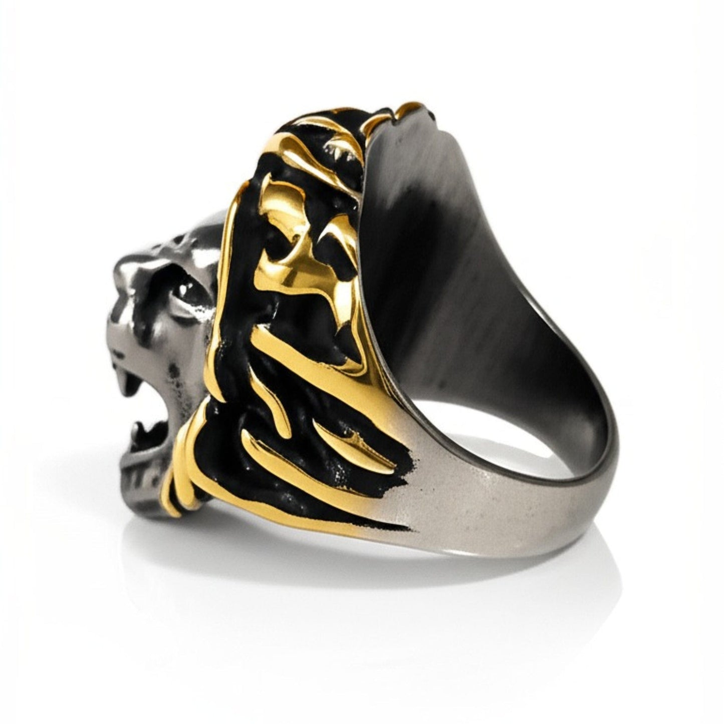 THE MEN THING Rings Royal Series - THE KING ROAR RING - Pure Stainless Steel Men’s Steel-Gold-Plated Ring – Statement Luxury Jewelry (Size : 19-22-25)