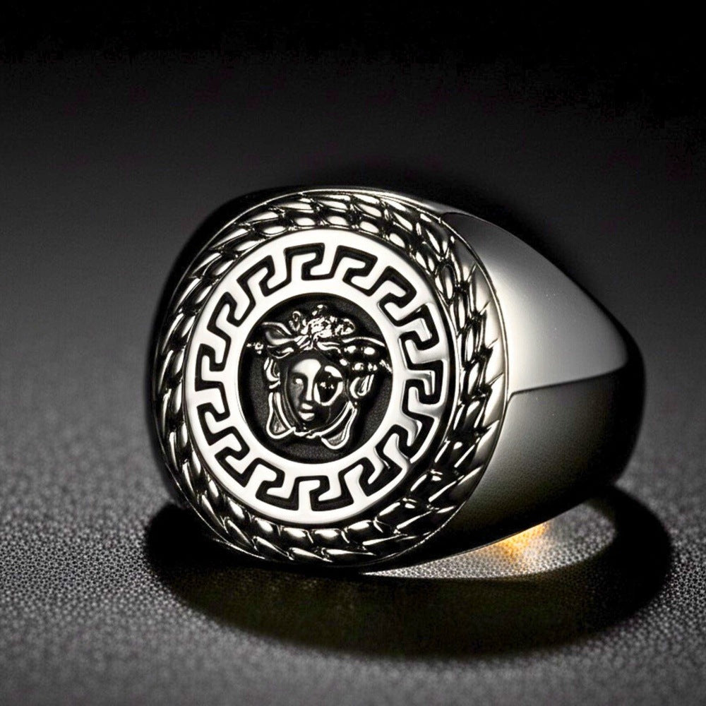 THE MEN THING Rings Royal Series - TITAN MAZE RING - Pure Stainless Steel Men’s Steel-Plated Ring – Statement Luxury Jewelry (Size : 19-22-24)