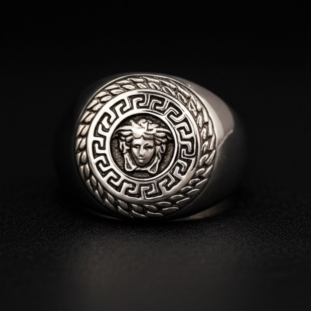 THE MEN THING Rings Royal Series - TITAN MAZE RING - Pure Stainless Steel Men’s Steel-Plated Ring – Statement Luxury Jewelry (Size : 19-22-24)