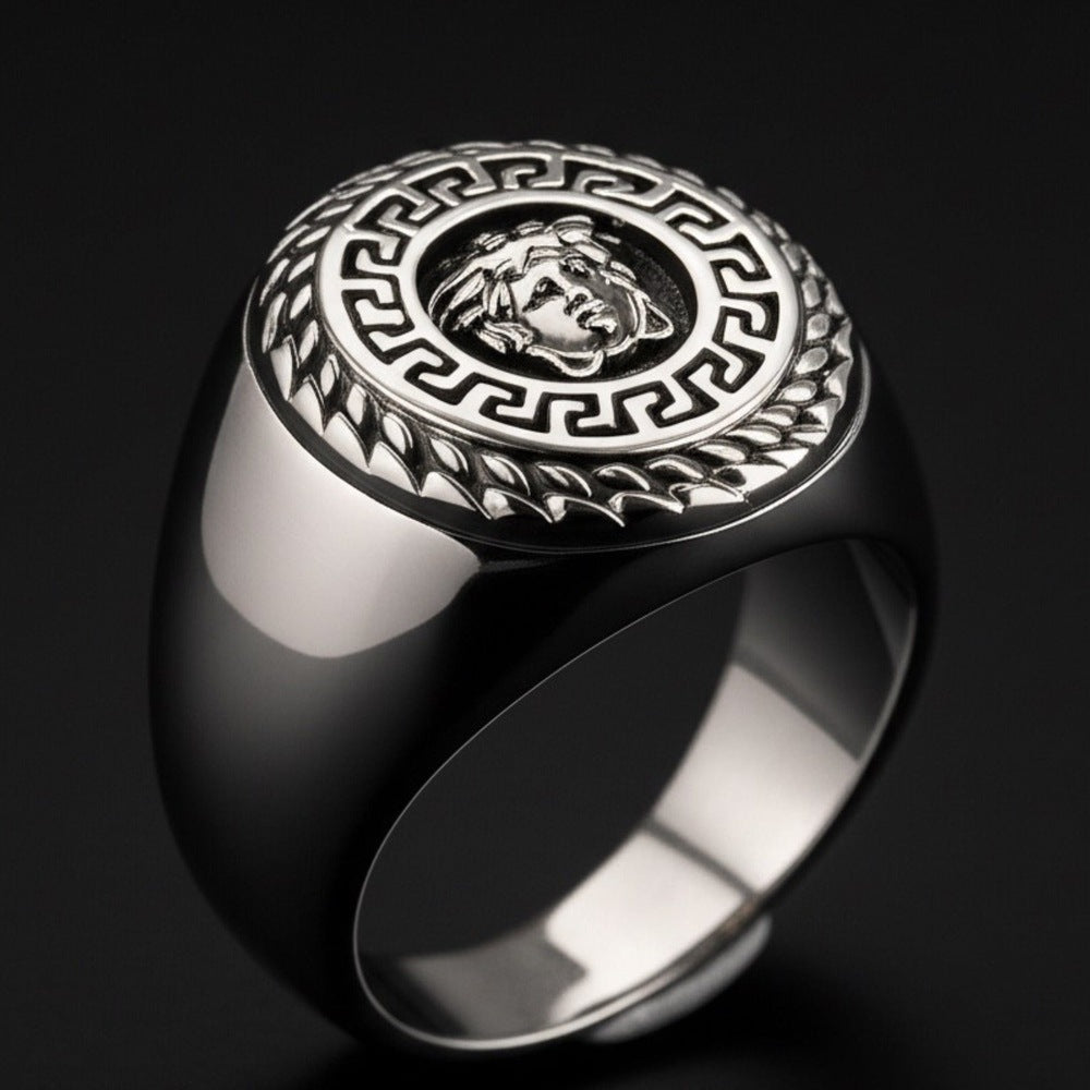 THE MEN THING Rings Royal Series - TITAN MAZE RING - Pure Stainless Steel Men’s Steel-Plated Ring – Statement Luxury Jewelry (Size : 19-22-24)