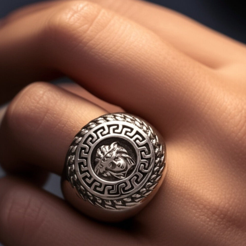THE MEN THING Rings Royal Series - TITAN MAZE RING - Pure Stainless Steel Men’s Steel-Plated Ring – Statement Luxury Jewelry (Size : 19-22-24)