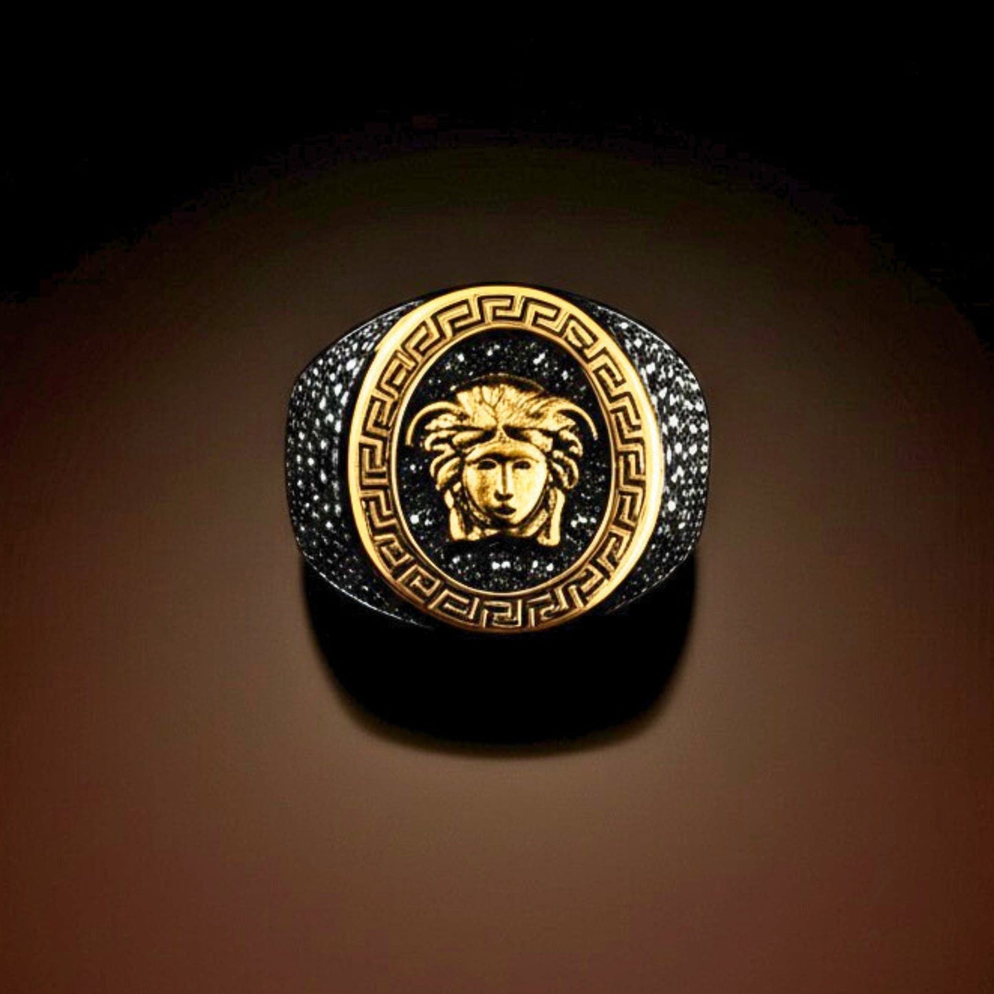 THE MEN THING Rings Royal Series - TITAN’S GAZE RING - Pure Stainless Steel Men’s Black-Gold-Plated Ring – Statement Luxury Jewelry (Size : 19-22-24)