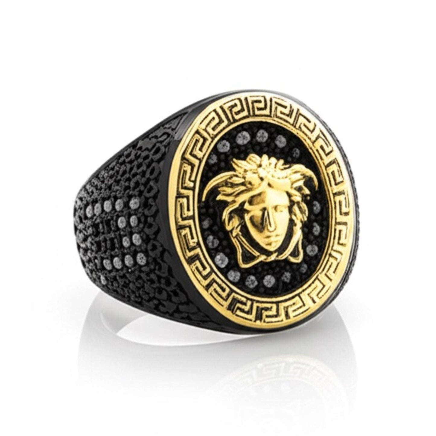 THE MEN THING Rings Royal Series - TITAN’S GAZE RING - Pure Stainless Steel Men’s Black-Gold-Plated Ring – Statement Luxury Jewelry (Size : 19-22-24)