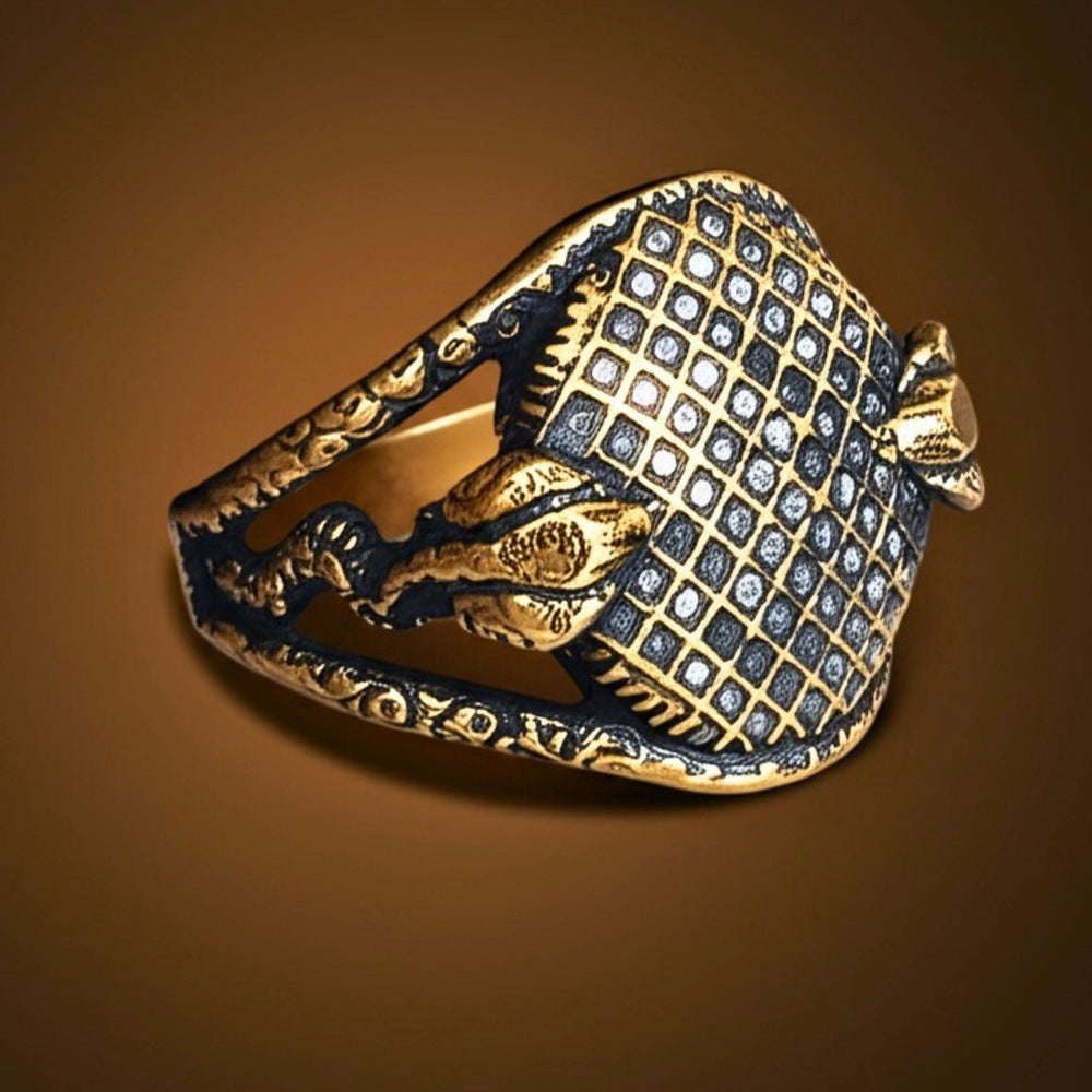THE MEN THING Rings Royal Series - VIPER GRID RING - Pure Stainless Steel Men’s Gold-Plated Ring – Statement Luxury Jewelry (Size : -20-22)