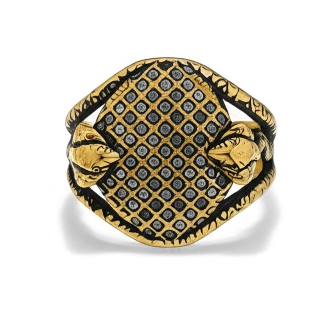THE MEN THING Rings Royal Series - VIPER GRID RING - Pure Stainless Steel Men’s Gold-Plated Ring – Statement Luxury Jewelry (Size : -20-22)