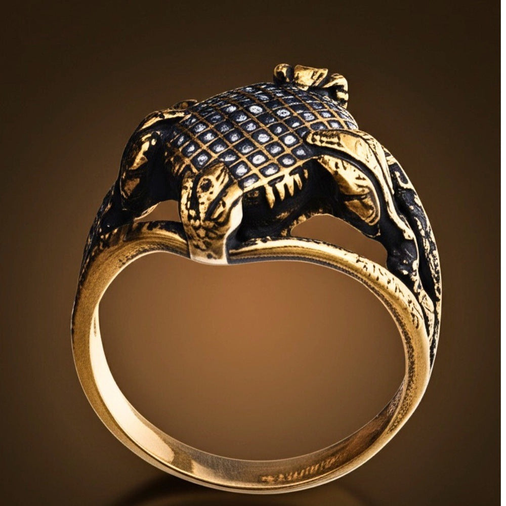 THE MEN THING Rings Royal Series - VIPER GRID RING - Pure Stainless Steel Men’s Gold-Plated Ring – Statement Luxury Jewelry (Size : -20-22)