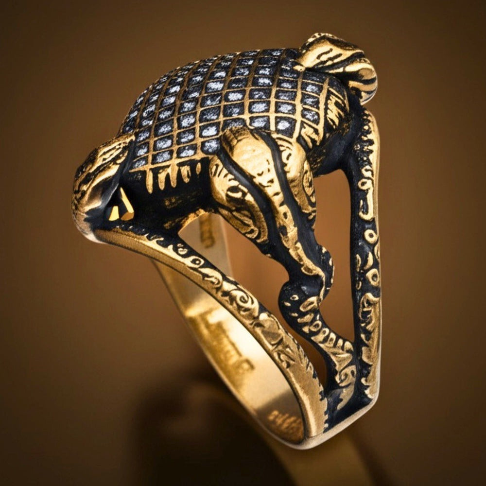 THE MEN THING Rings Royal Series - VIPER GRID RING - Pure Stainless Steel Men’s Gold-Plated Ring – Statement Luxury Jewelry (Size : -20-22)