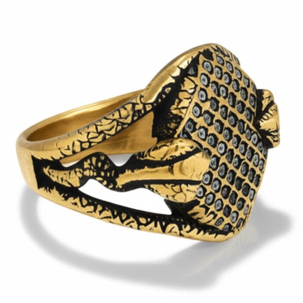 THE MEN THING Rings Royal Series - VIPER GRID RING - Pure Stainless Steel Men’s Gold-Plated Ring – Statement Luxury Jewelry (Size : -20-22)