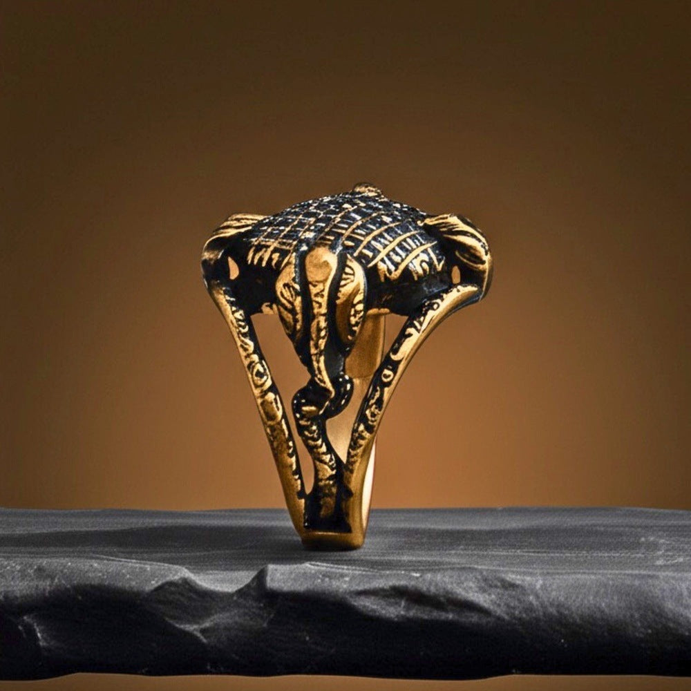 THE MEN THING Rings Royal Series - VIPER GRID RING - Pure Stainless Steel Men’s Gold-Plated Ring – Statement Luxury Jewelry (Size : -20-22)