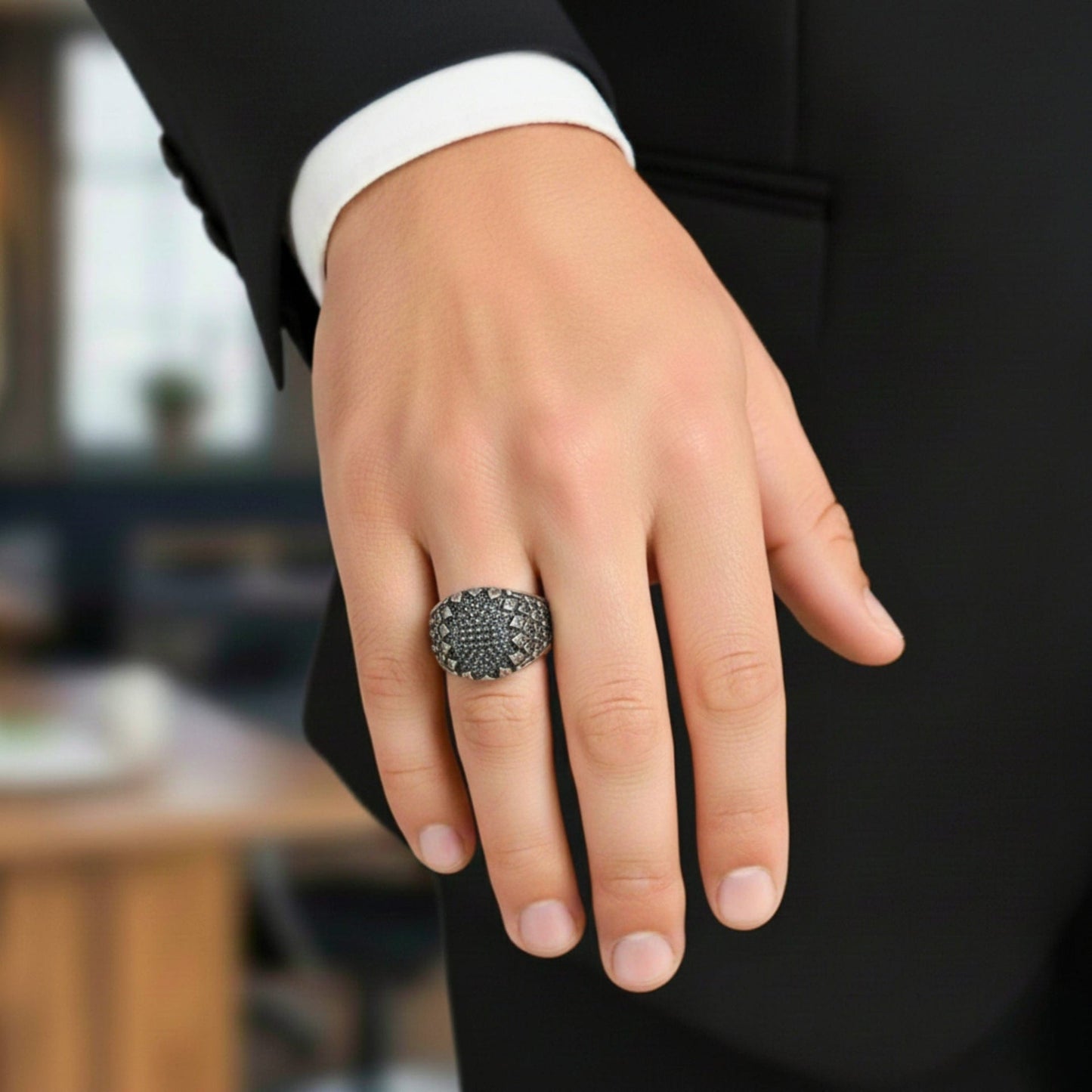 THE MEN THING Rings Royal Series - VORTEX SHIELD RING - Pure Stainless Steel Men’s Steel-Plated Ring – Statement Luxury Jewelry (Size :15-16-20-21-22-26-27)