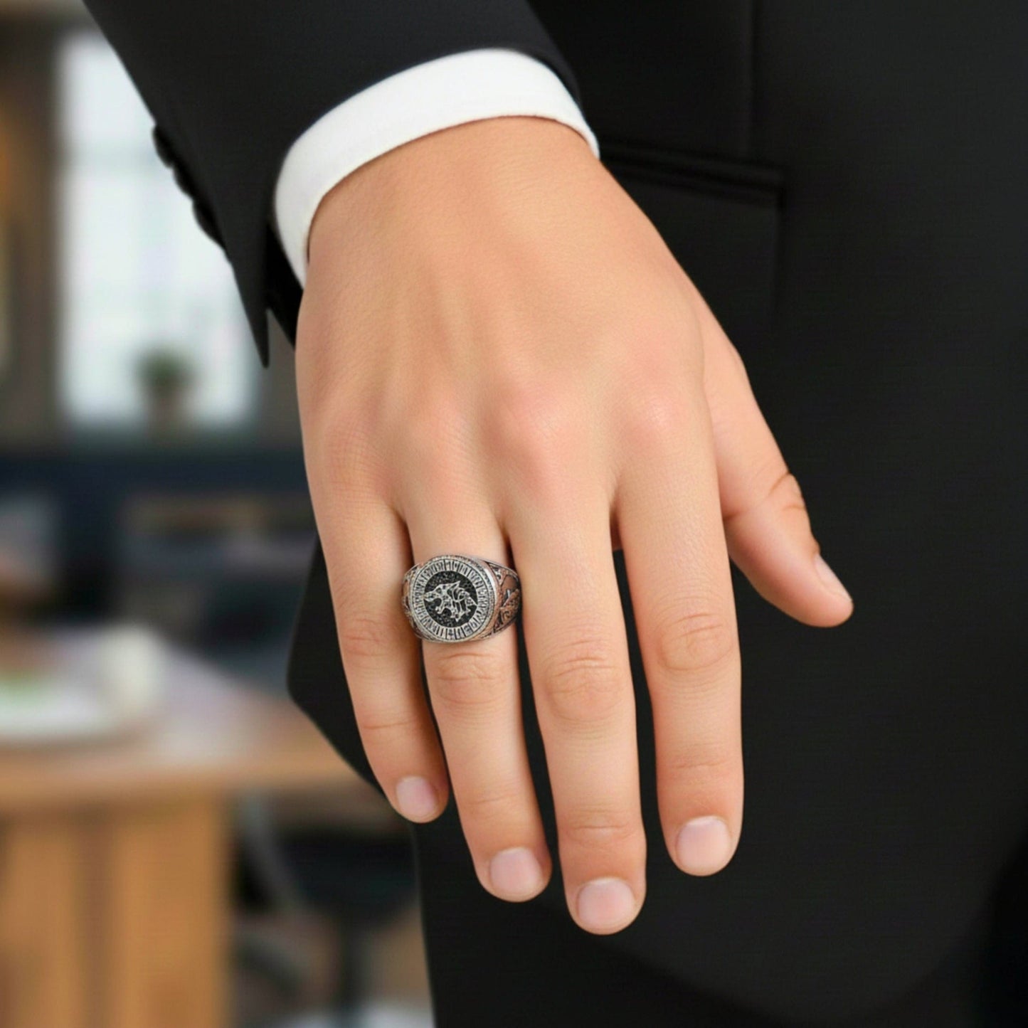 THE MEN THING Rings Royal Series - WARG CIRCLE RING - Pure Stainless Steel Men’s Steel-Plated Ring – Statement Luxury Jewelry (Size : 20-23-24-25-28-30)