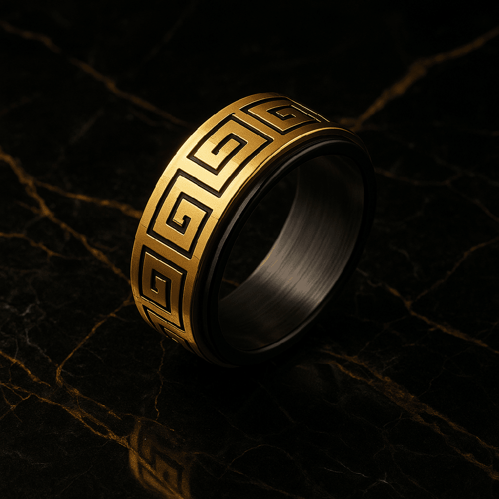 THE MEN THING Rings STRAVO GOLD RING - Pure Stainless Steel Men’s Gold-Steel-Plated Ring – Statement Luxury Jewelry (Size : 23)