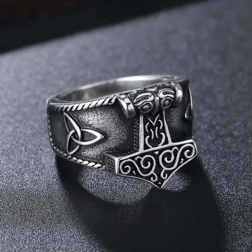 THE MEN THING Rings Thor's Hammer Titanium Steel Ring for Men and Boys (Size-21)
