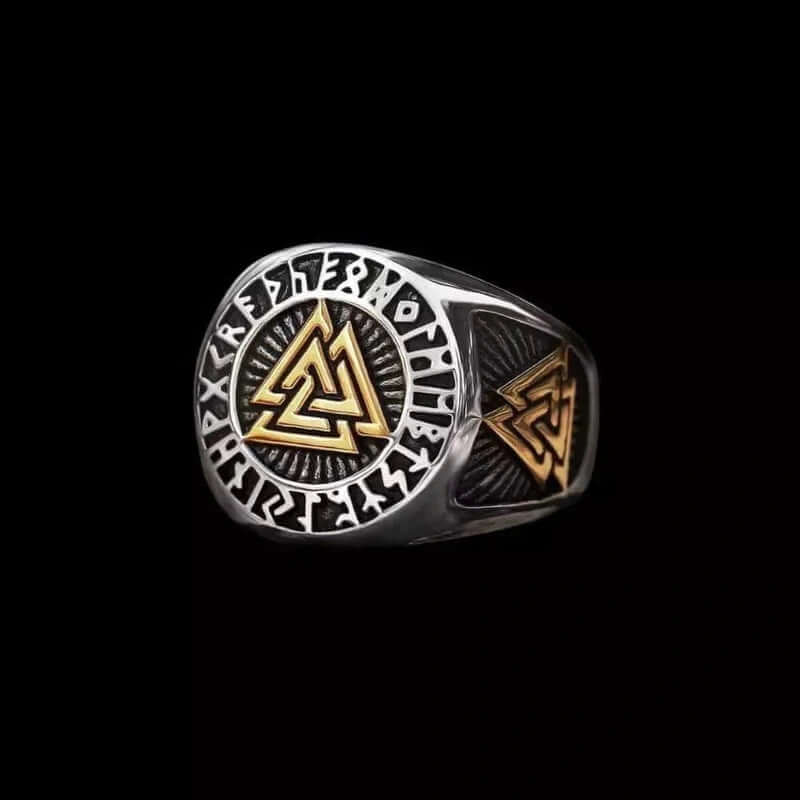THE MEN THING Rings TRIVALK - Norse-Inspired Titanium Steel Ring with Rune & Valknut Symbol - Viking Style
