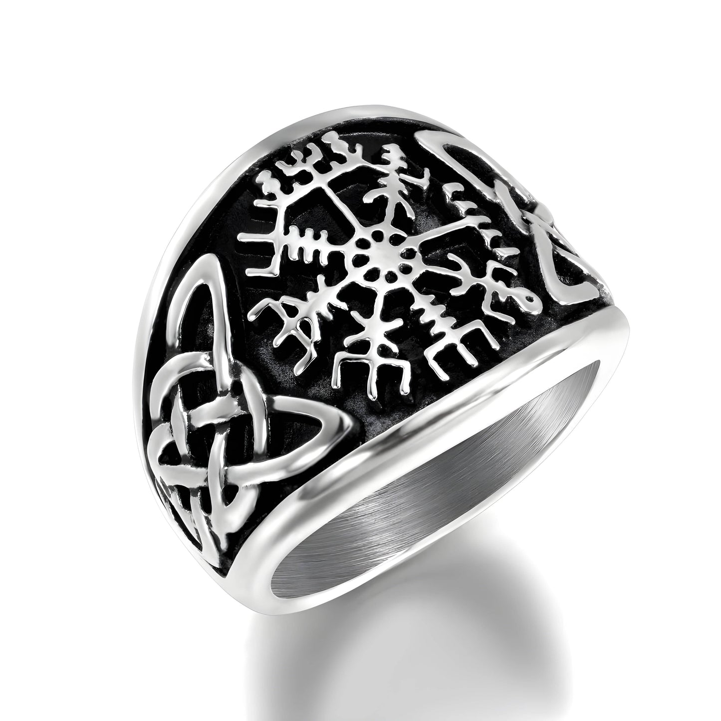 THE MEN THING Rings VEGVISIR VARG - Pure Stainless Steel Men’s Steel-Plated Ring – Statement Luxury Jewelry (Size : 16-21-26)