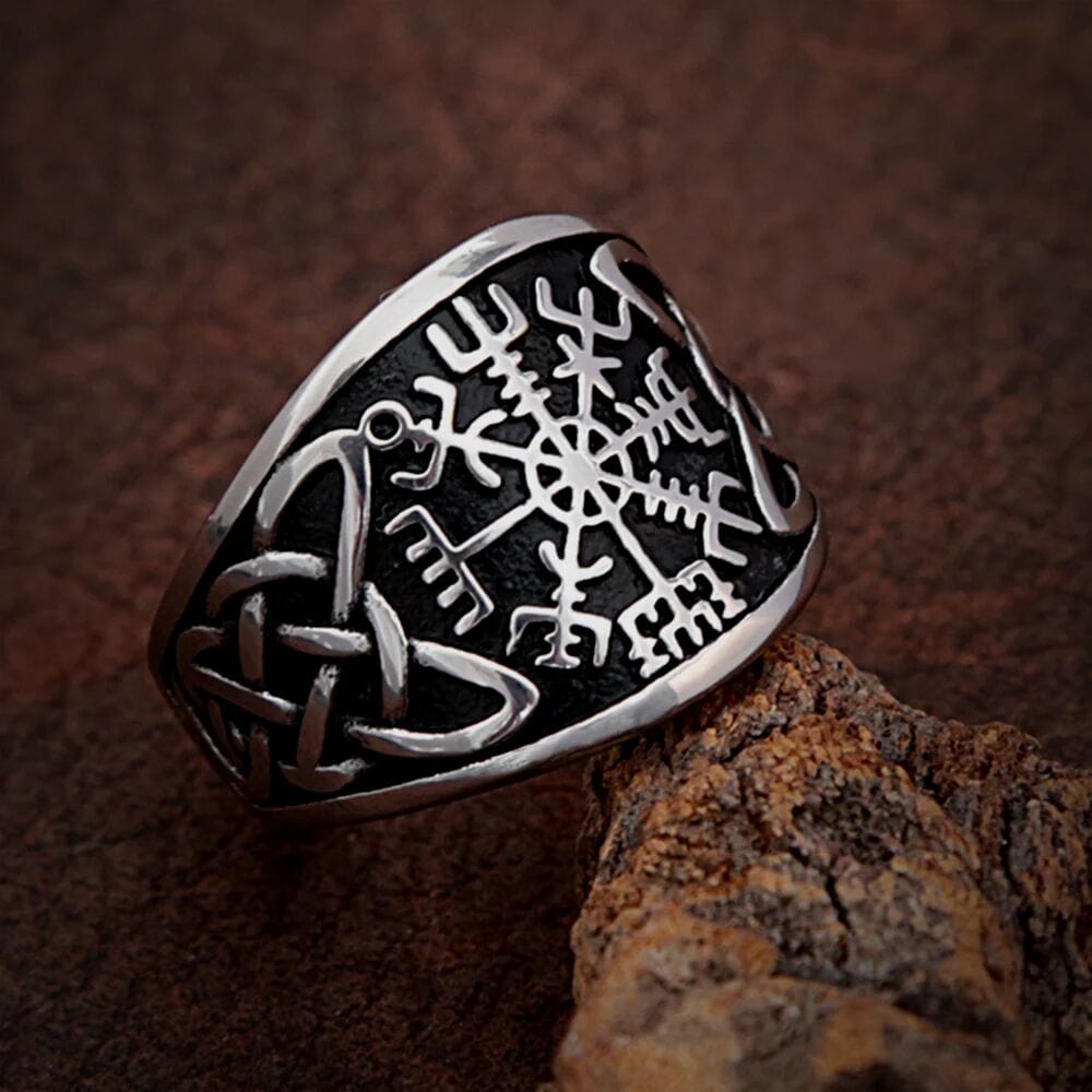 THE MEN THING Rings VEGVISIR VARG - Pure Stainless Steel Men’s Steel-Plated Ring – Statement Luxury Jewelry (Size : 16-21-26)
