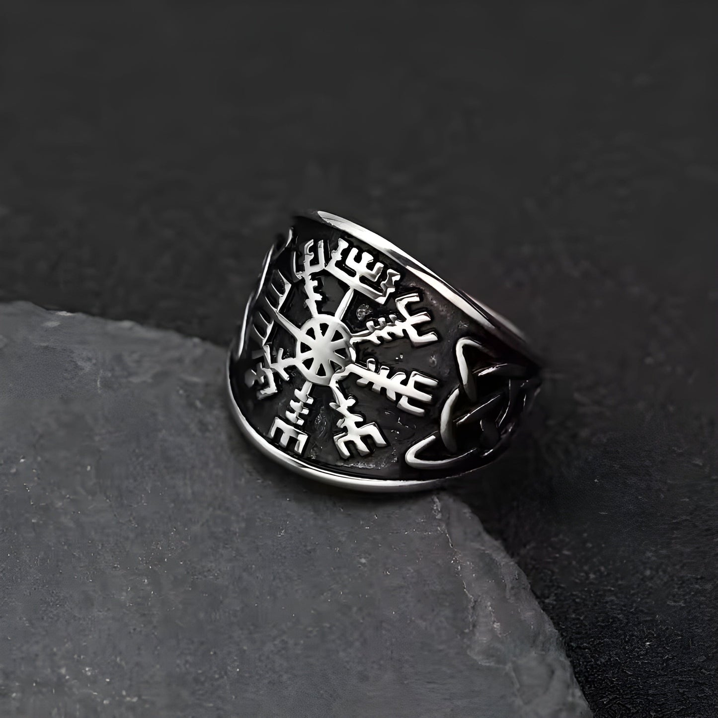 THE MEN THING Rings VEGVISIR VARG - Pure Stainless Steel Men’s Steel-Plated Ring – Statement Luxury Jewelry (Size : 16-21-26)