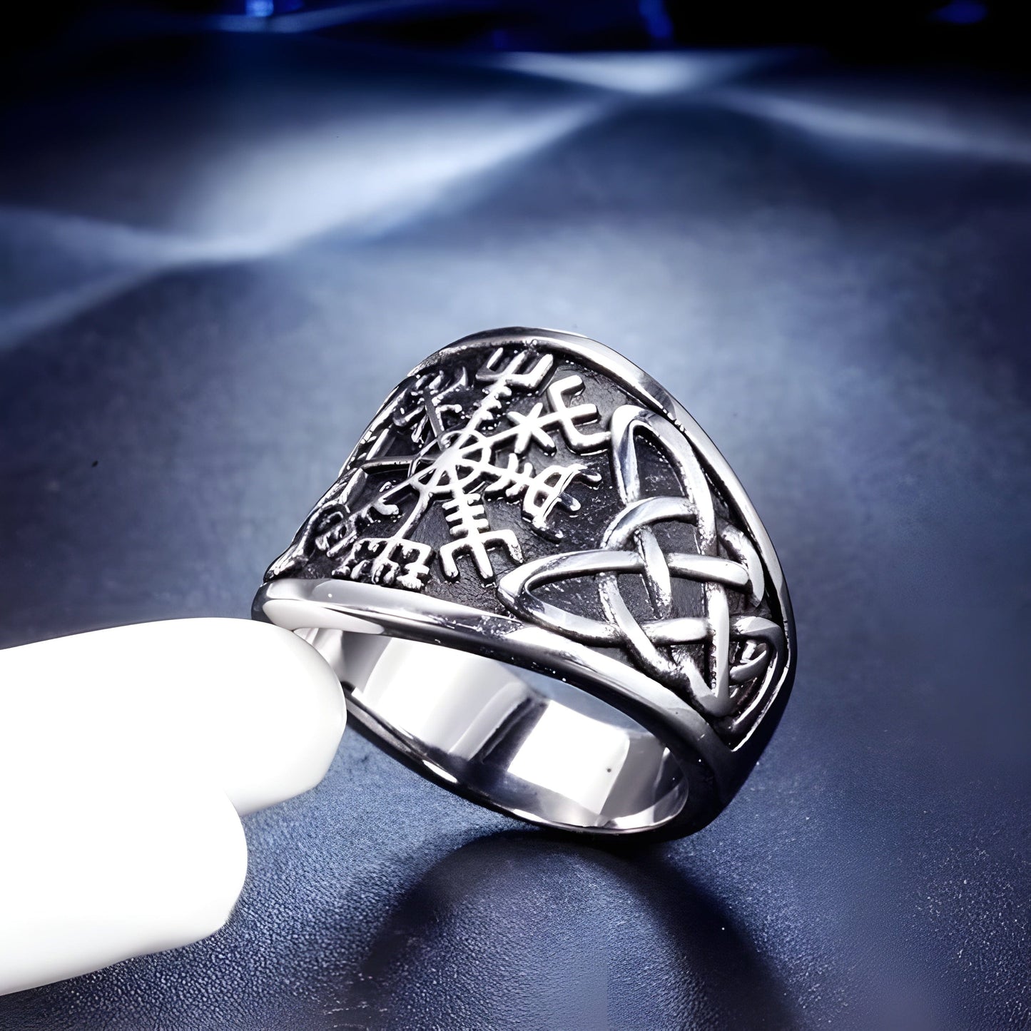 THE MEN THING Rings VEGVISIR VARG - Pure Stainless Steel Men’s Steel-Plated Ring – Statement Luxury Jewelry (Size : 16-21-26)