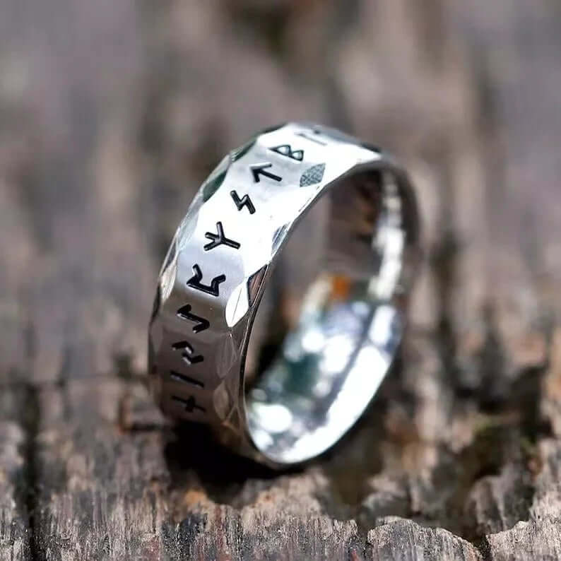 THE MEN THING Rings VIKING AMULET NORSE - Silver Toned Ring - Pure Titanium Steel Ring for Men (Size - 17-21- 24)
