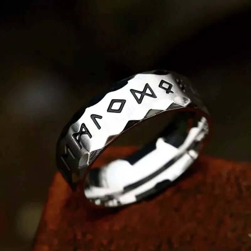 THE MEN THING Rings VIKING AMULET NORSE - Silver Toned Ring - Pure Titanium Steel Ring for Men (Size - 17-21- 24)
