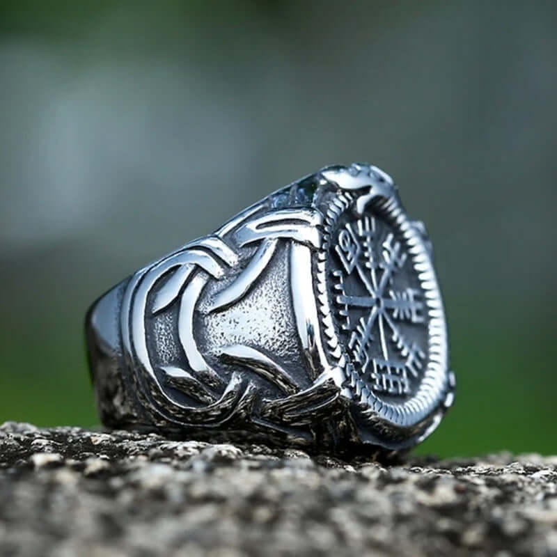 THE MEN THING Rings VIKING VEGVISIR SILVER - Titanium Steel Ring for Men & Boys (Size : 22)