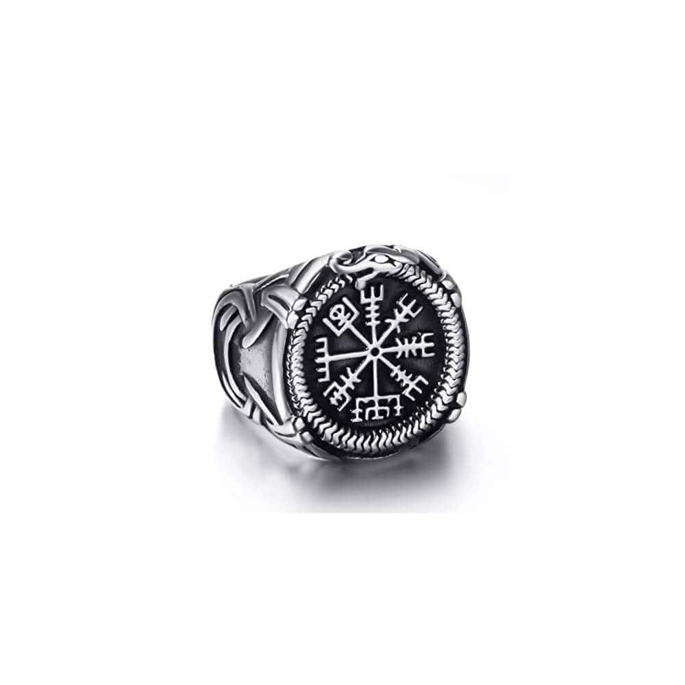 THE MEN THING Rings VIKING VEGVISIR SILVER - Titanium Steel Ring for Men & Boys (Size : 22)