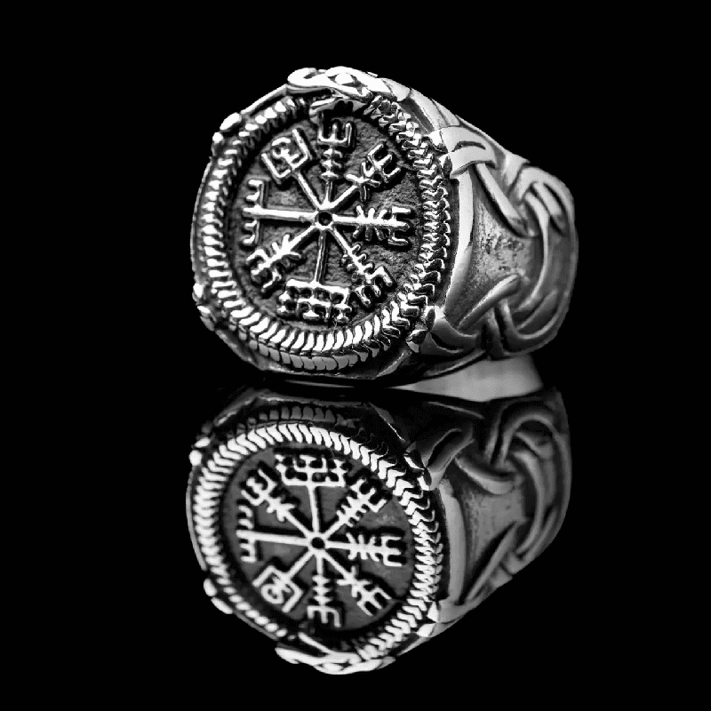 THE MEN THING Rings VIKING VEGVISIR SILVER - Titanium Steel Ring for Men & Boys (Size : 22)