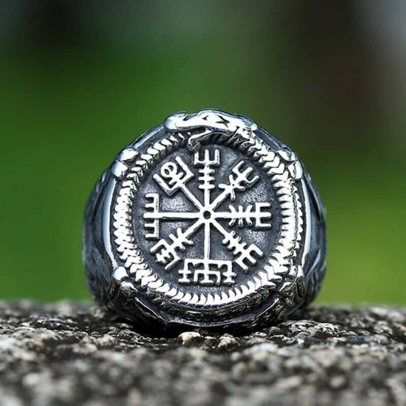THE MEN THING Rings VIKING VEGVISIR SILVER - Titanium Steel Ring for Men & Boys (Size : 22)