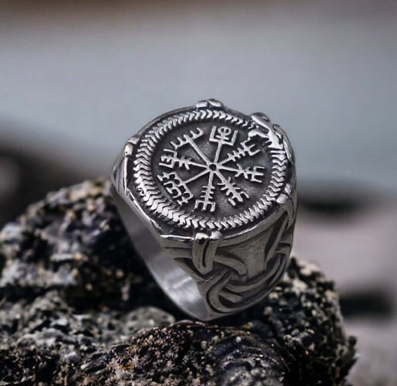 THE MEN THING Rings VIKING VEGVISIR SILVER - Titanium Steel Ring for Men & Boys (Size : 22)