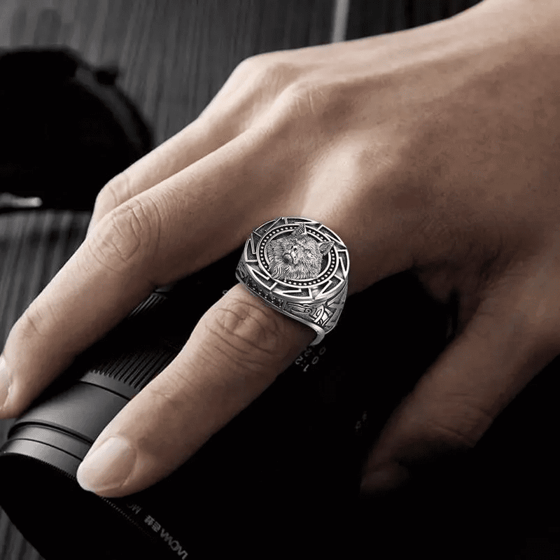THE MEN THING Rings VIKING WARRIOR WOLF SILVER - COPPER Ring for Men & Boys (Size : 21)