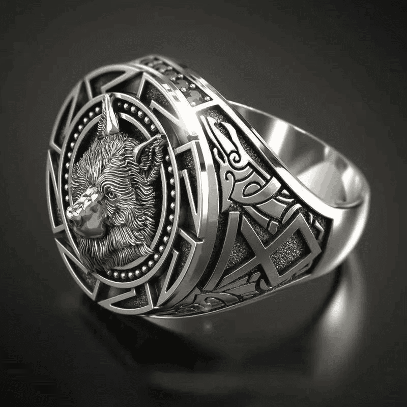 THE MEN THING Rings VIKING WARRIOR WOLF SILVER - COPPER Ring for Men & Boys (Size : 21)