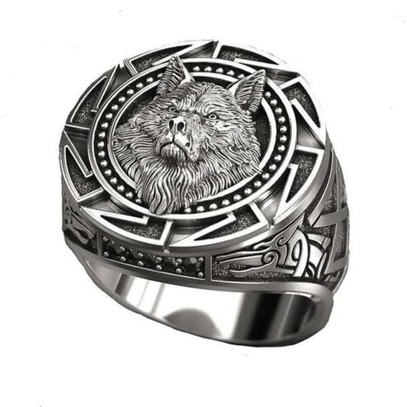 THE MEN THING Rings VIKING WARRIOR WOLF SILVER - COPPER Ring for Men & Boys (Size : 21)