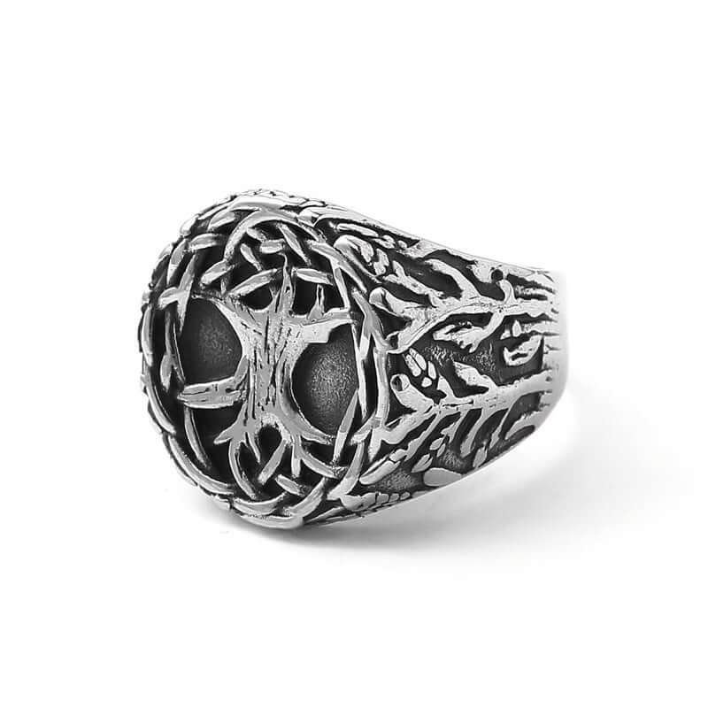 THE MEN THING Rings VIKING YGGDRASIL SILVER - Titanium Steel Ring for Men & Boys (Size : 22)