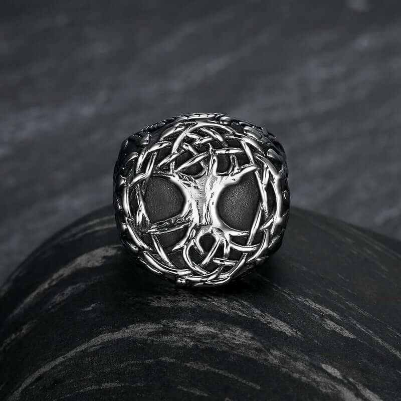 THE MEN THING Rings VIKING YGGDRASIL SILVER - Titanium Steel Ring for Men & Boys (Size : 22)