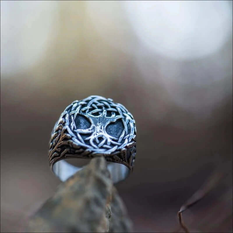 THE MEN THING Rings VIKING YGGDRASIL SILVER - Titanium Steel Ring for Men & Boys (Size : 22)
