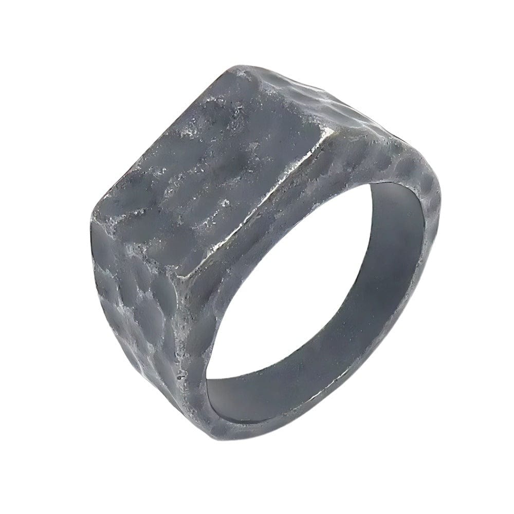 THE MEN THING Rings WARLORD BLACK HAMMERED RING - Black Titanium Steel Ring - Pure Titanium Steel Ring for Men Size - 21