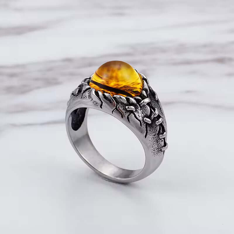 THE MEN THING Rings YELLOW DRAGON EYE Titanium Steel Ring for Men and Boys (Size-21)