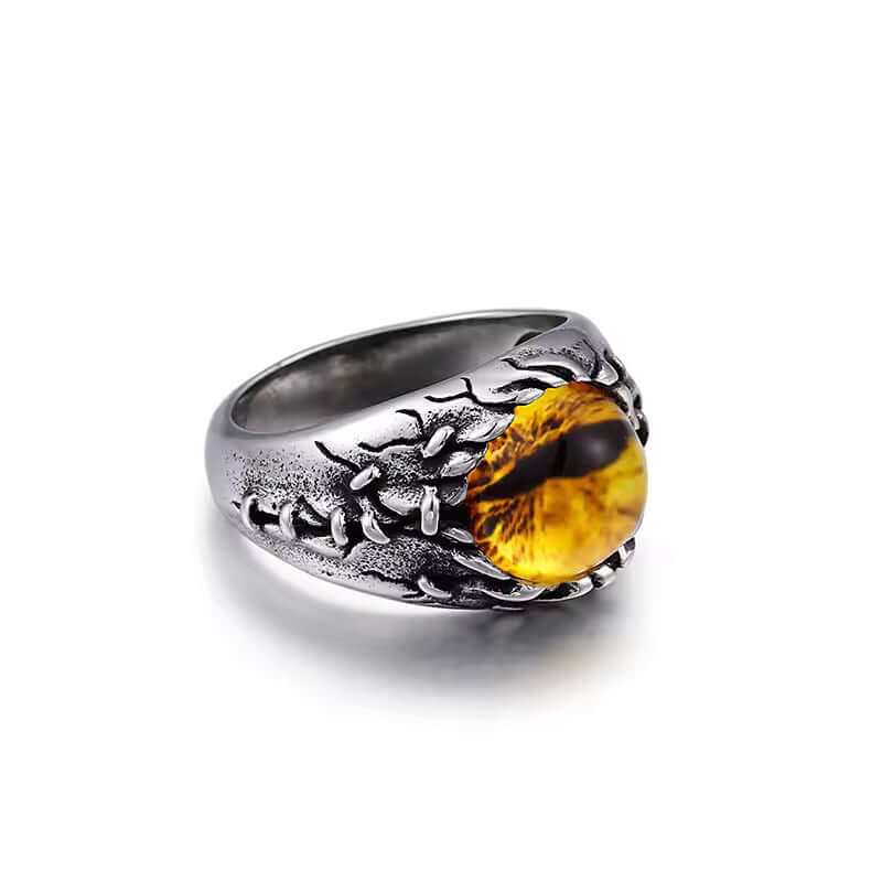 THE MEN THING Rings YELLOW DRAGON EYE Titanium Steel Ring for Men and Boys (Size-21)