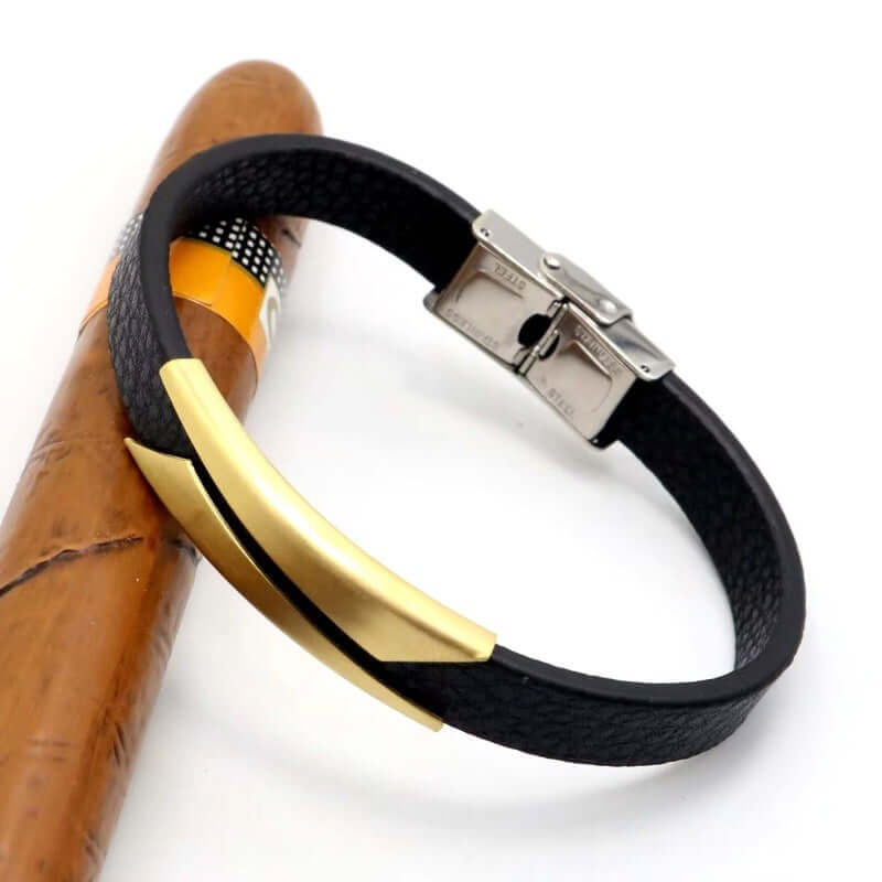 THE MEN THING Silicone Strap Bracelet MIDNIGHT SHADE GOLD - Genuine Silicone Strap Bracelet with Stainless Steel Buckle Lock for Men & Boys (8 inch)